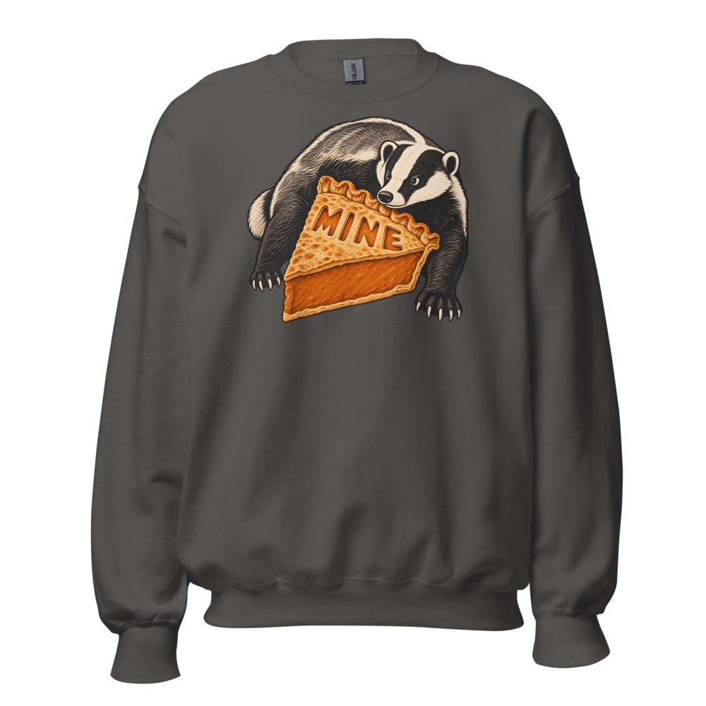 Pie Security Badger funny Thanksgiving sweatshirt in Asphalt
