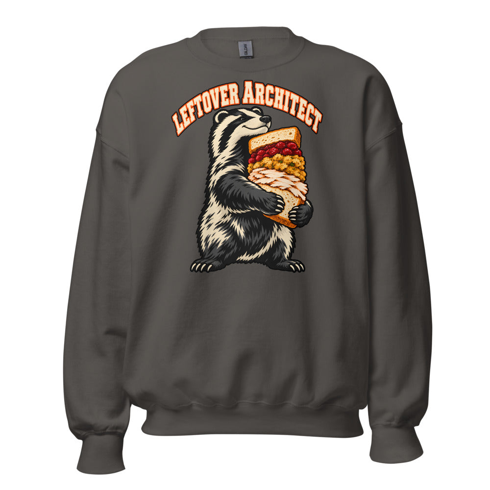 Leftover Architect Badger funny Thanksgiving sweatshirt in Asphalt