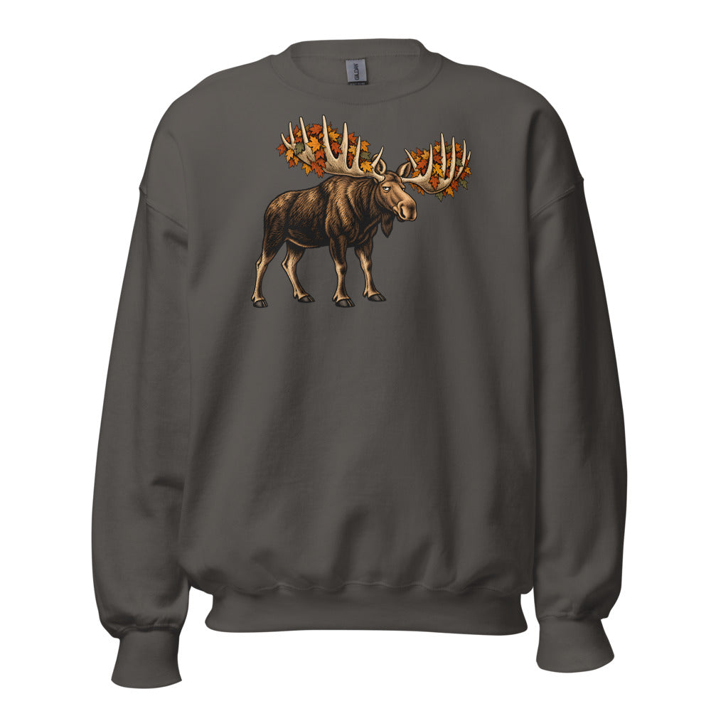 Rake Duty Moose funny fall sweatshirt in Asphalt