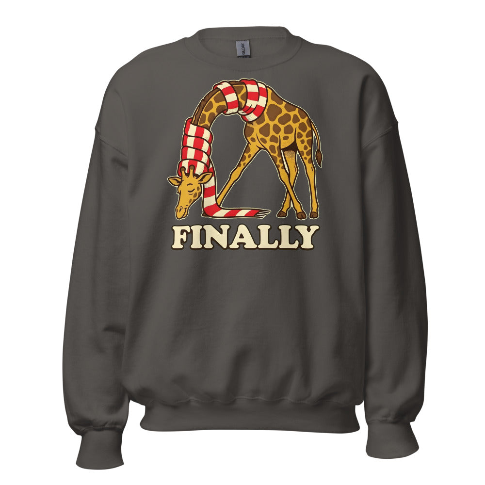Finally, a Scarf Giraffe funny winter sweatshirt in Asphalt