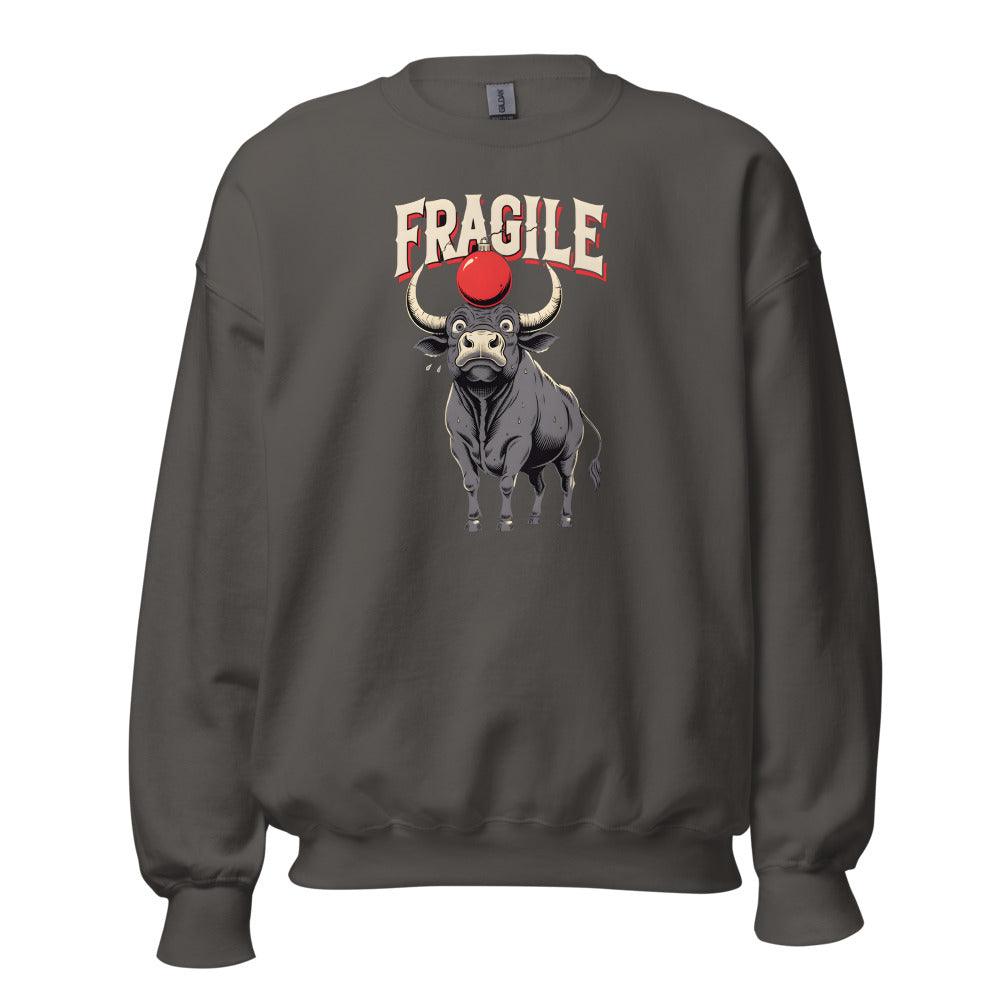 Fragile Ornament Bull funny Christmas sweatshirt in Asphalt