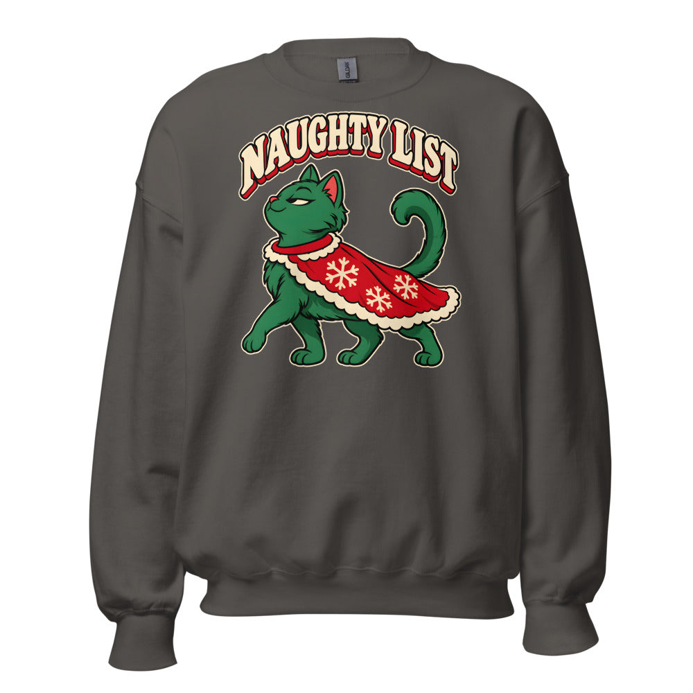 Naughty List Cat funny Christmas sweatshirt in Asphalt