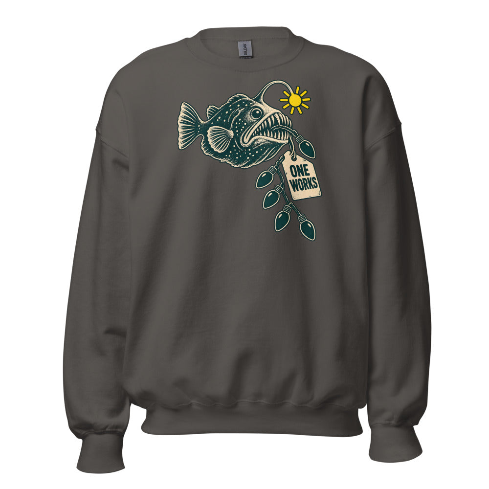 One Works Anglerfish funny Christmas sweatshirt in Asphalt