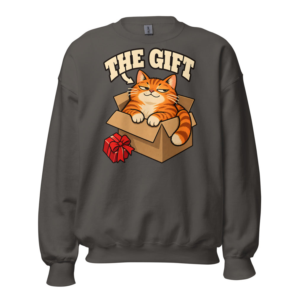 The Gift Cat funny Christmas sweatshirt in Asphalt