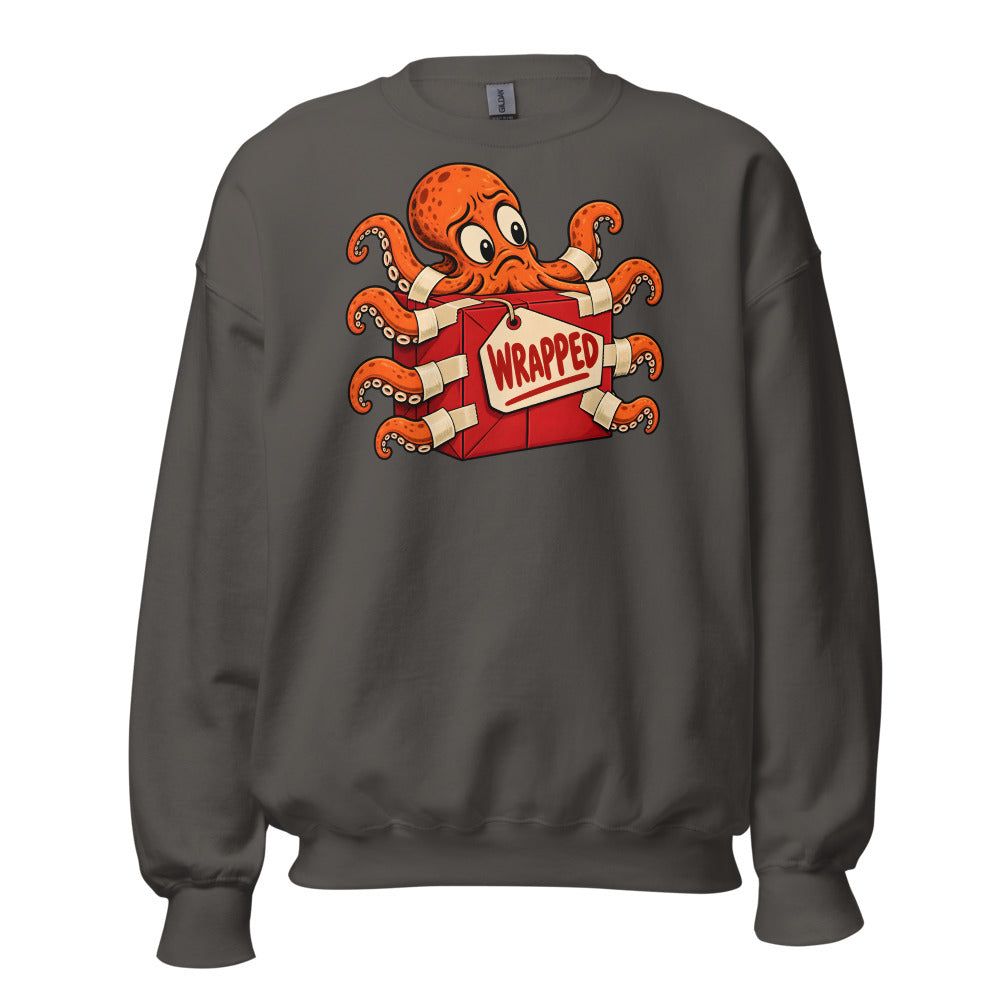 Wrap Trap Octopus funny Christmas sweatshirt in Asphalt