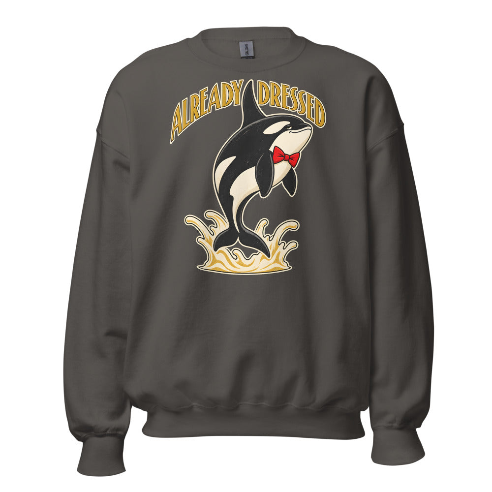 Already Dressed Orca funny New Year's sweatshirt in Asphalt
