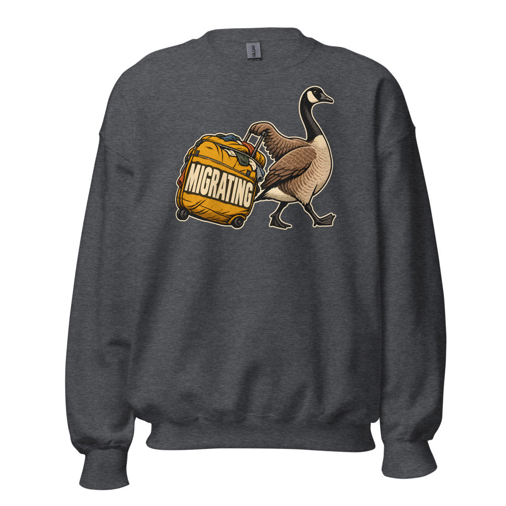 Migration Season Goose funny Thanksgiving sweatshirt in Dark Grey Heather