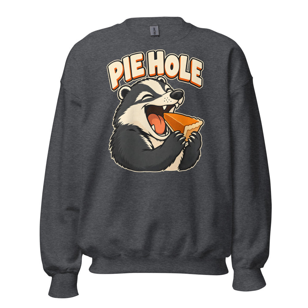 Pie Priority Badger funny Thanksgiving sweatshirt in Dark Grey Heather