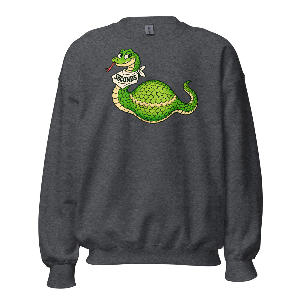 Seconds Snake funny Thanksgiving sweatshirt in Dark Grey Heather