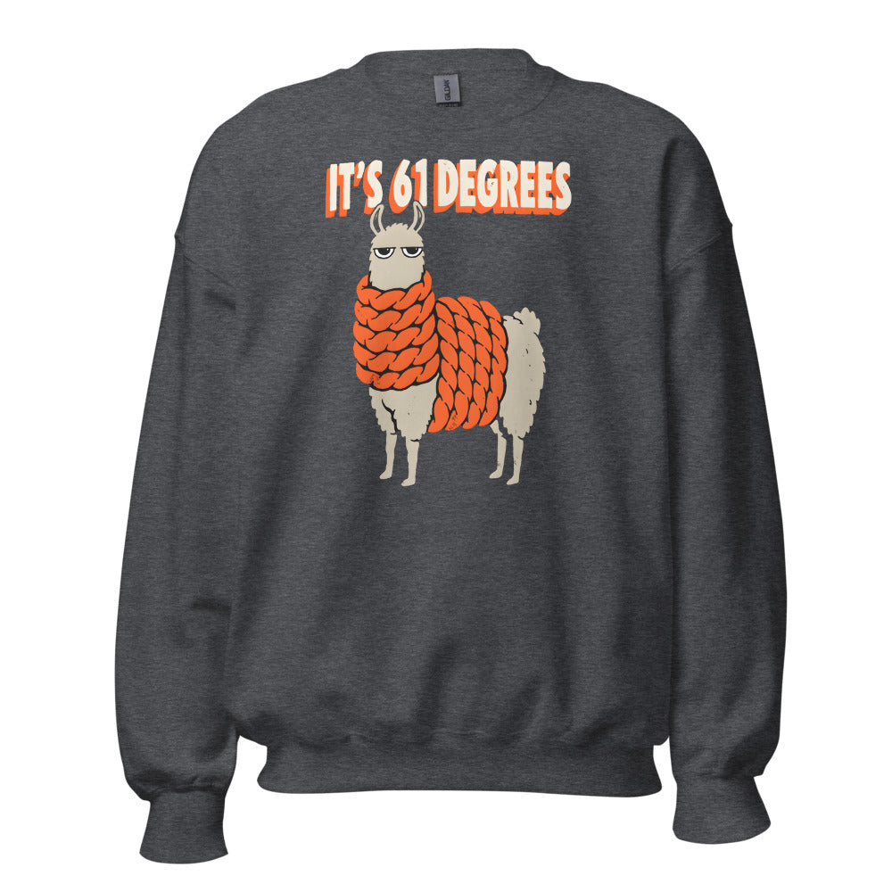 It's 61 Degrees Llama funny fall sweatshirt in Dark Grey Heather