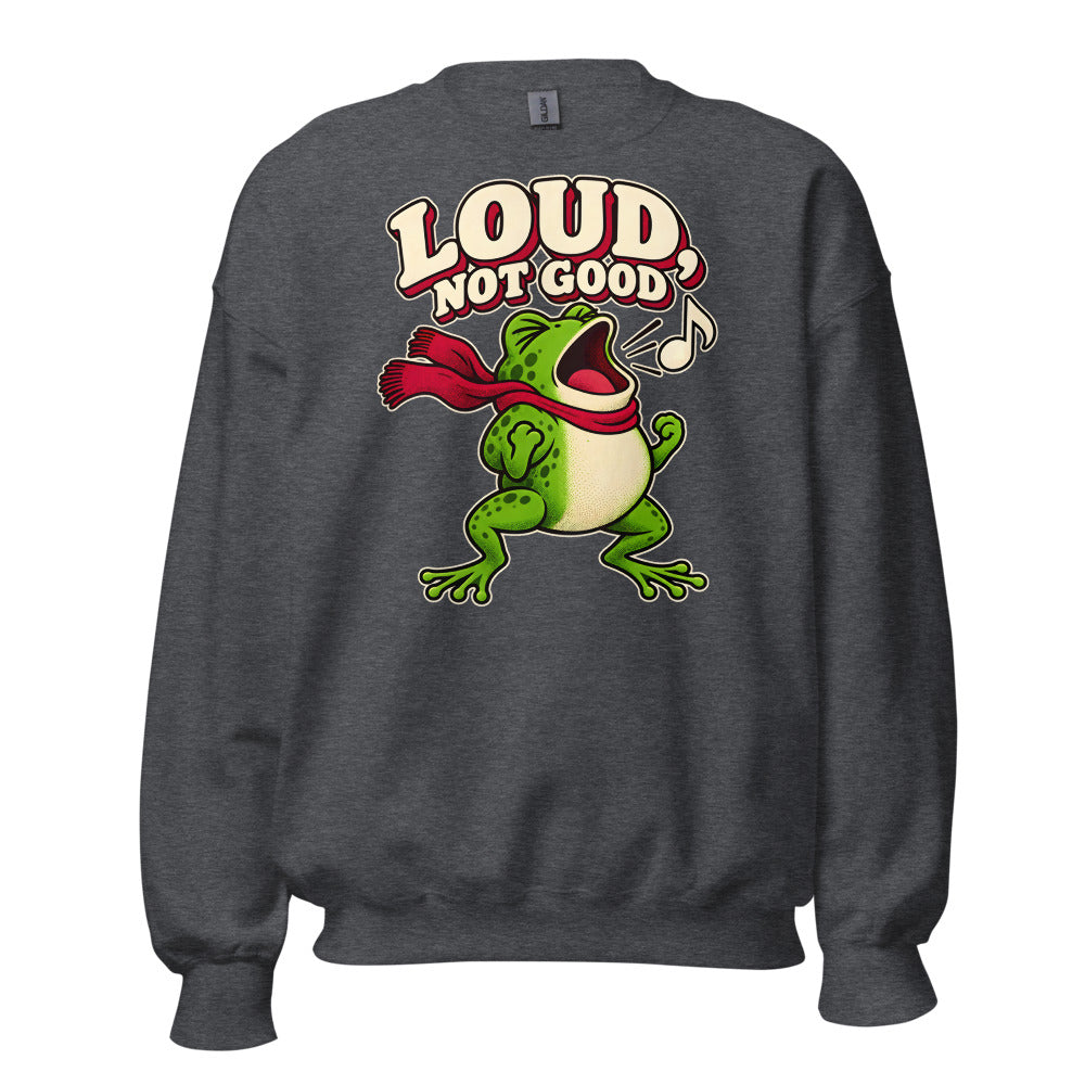 Carol Soloist Frog funny Christmas sweatshirt in Dark Grey Heather
