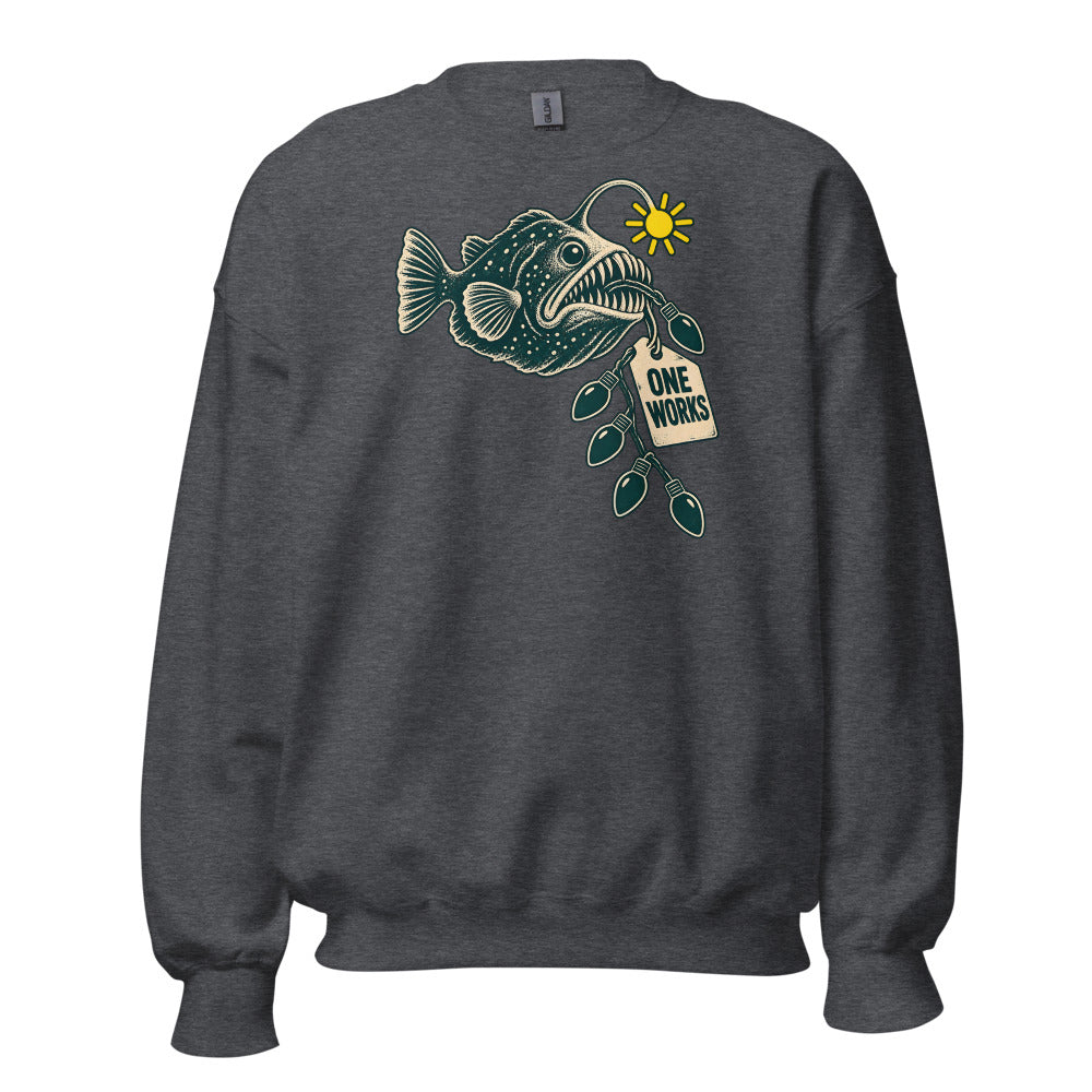 One Works Anglerfish funny Christmas sweatshirt in Dark Grey Heather