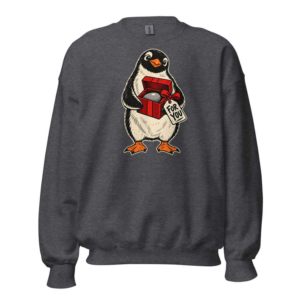 Perfect Pebble Penguin funny Christmas sweatshirt in Dark Grey Heather