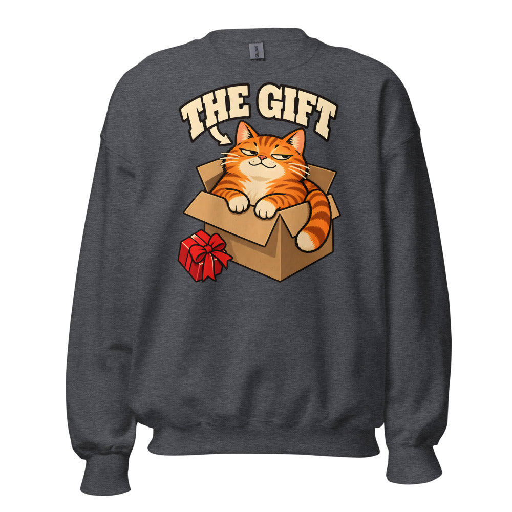 The Gift Cat funny Christmas sweatshirt in Dark Grey Heather