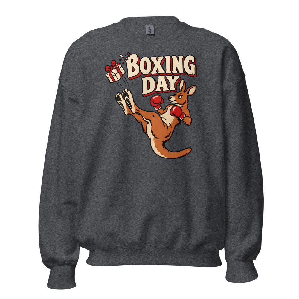Boxing Day Kangaroo funny Christmas sweatshirt in Dark Grey Heather
