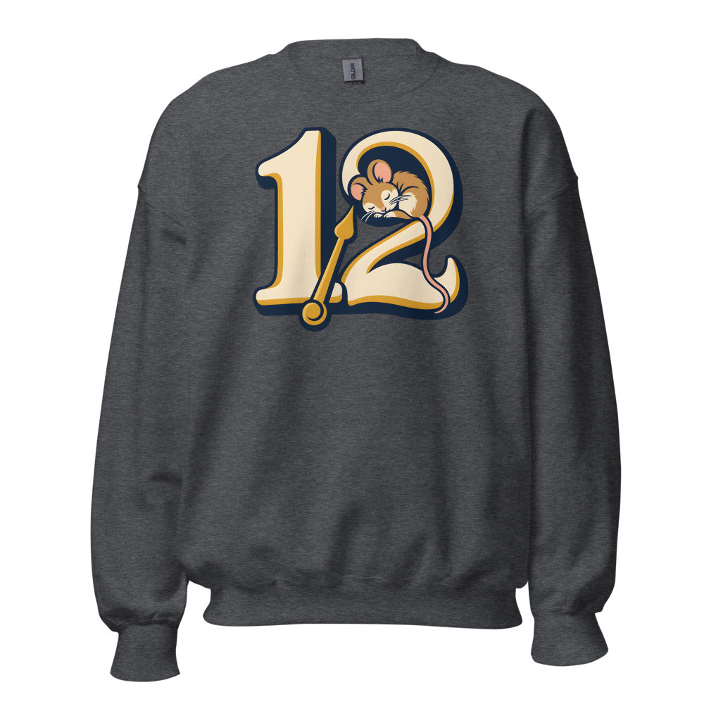 Midnight Countdown Nap Dormouse funny New Year's sweatshirt in Dark Grey Heather