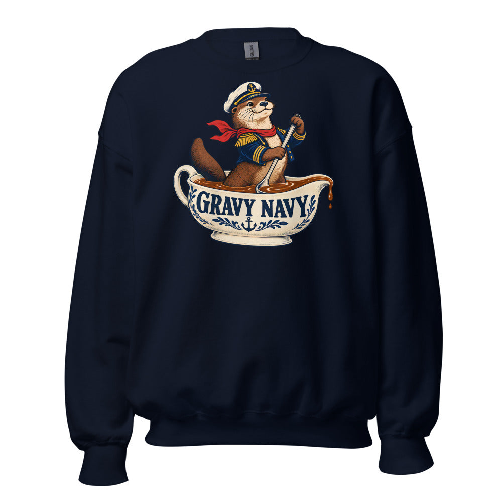 Gravy Navy Otter funny Thanksgiving sweatshirt in Navy