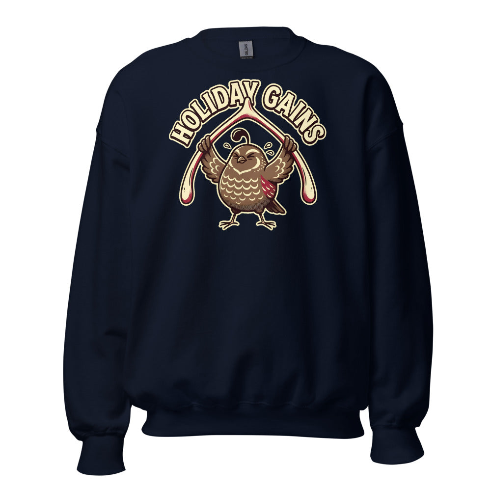 Holiday Gains Quail funny Thanksgiving sweatshirt in Navy