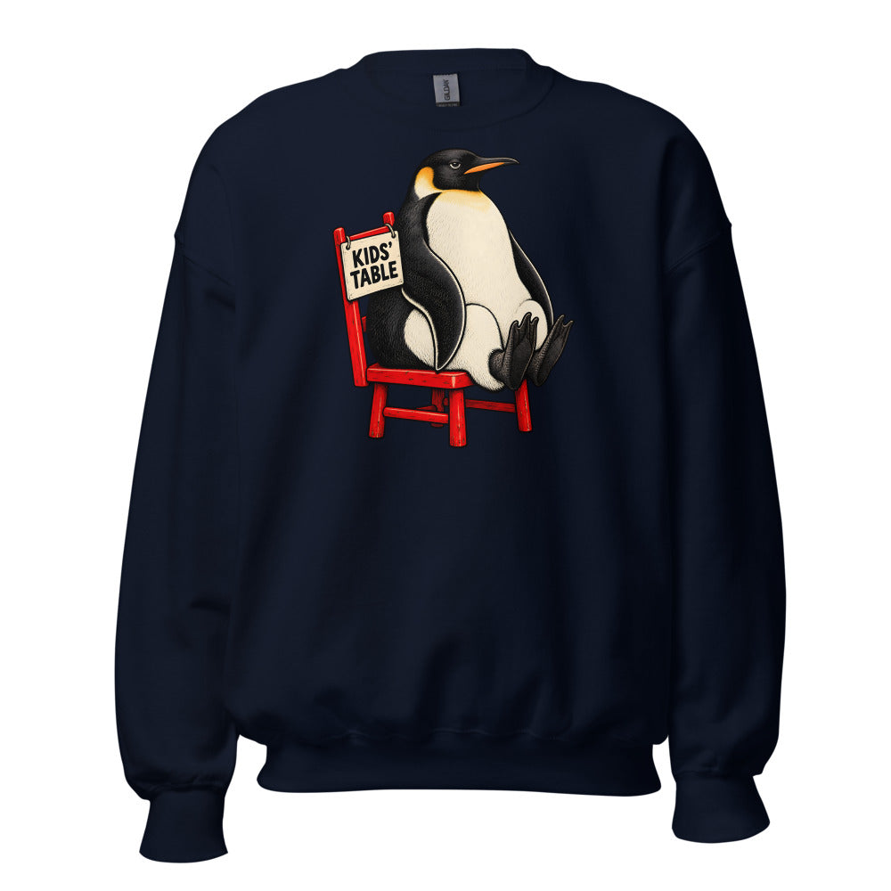 Kids' Table Veteran Penguin funny Thanksgiving sweatshirt in Navy
