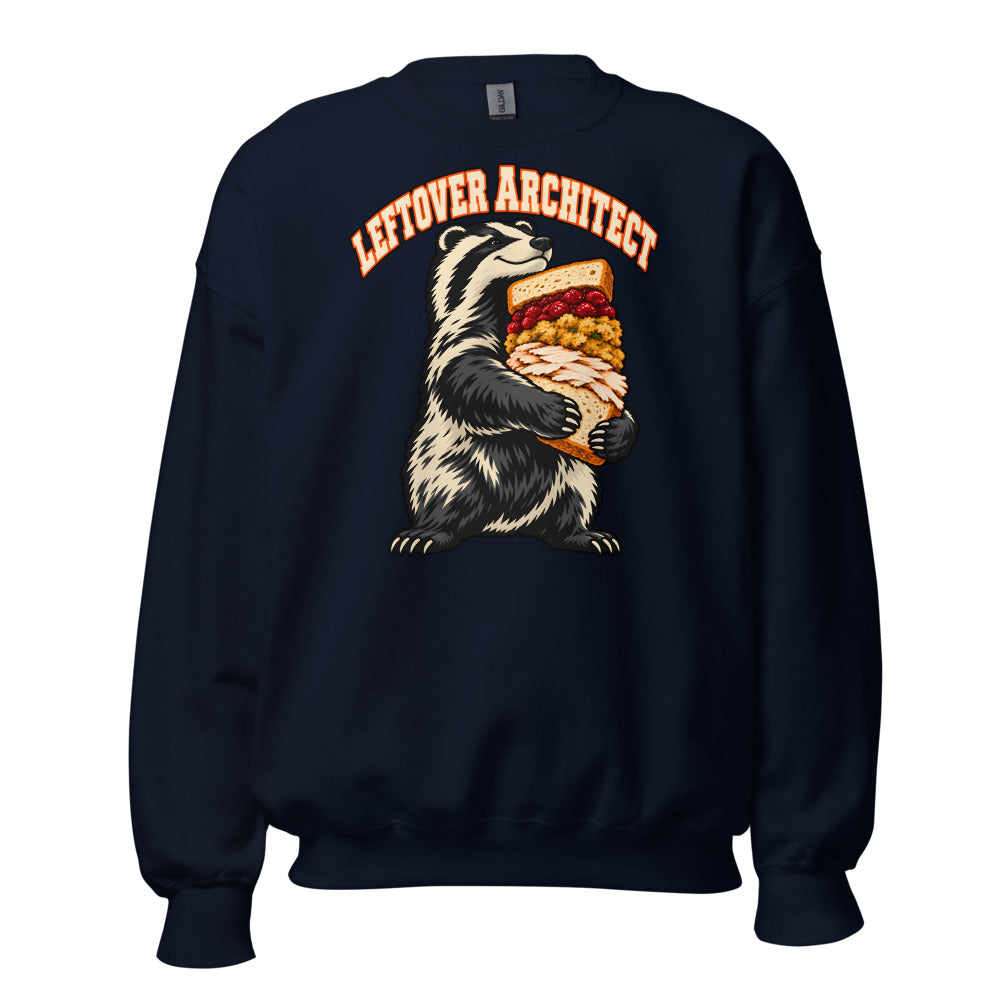 Leftover Architect Badger funny Thanksgiving sweatshirt in Navy