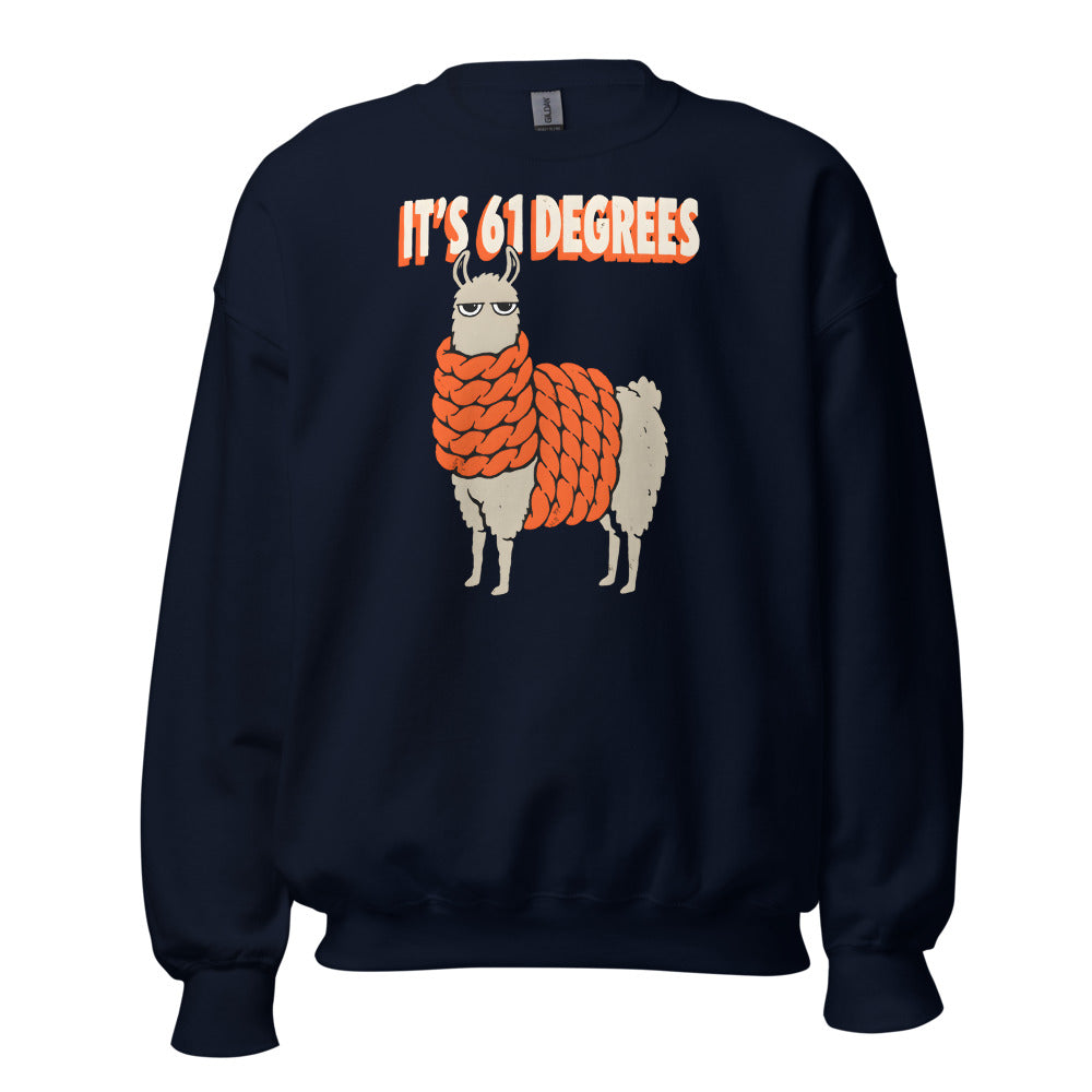 It's 61 Degrees Llama funny fall sweatshirt in Navy