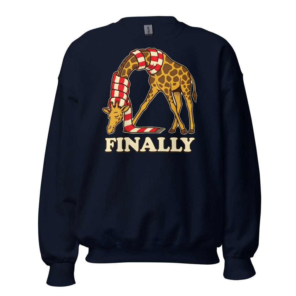 Finally, a Scarf Giraffe funny winter sweatshirt in Navy
