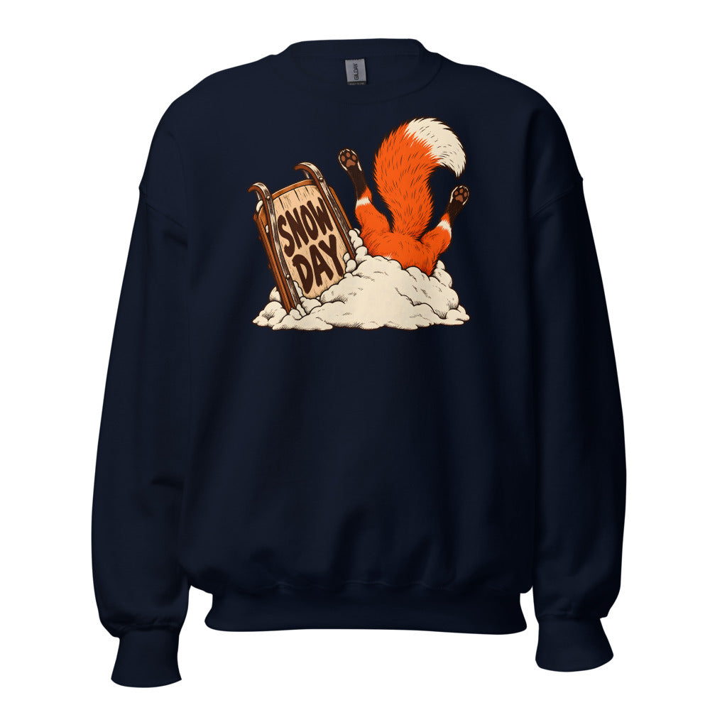 Snow Day Dive Fox funny winter sweatshirt in Navy