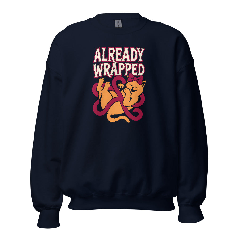 Already Wrapped Kitten funny Christmas sweatshirt in Navy