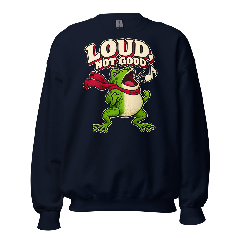 Carol Soloist Frog funny Christmas sweatshirt in Navy