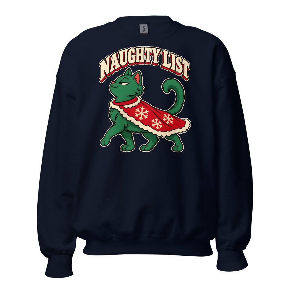 Naughty List Cat funny Christmas sweatshirt in Navy
