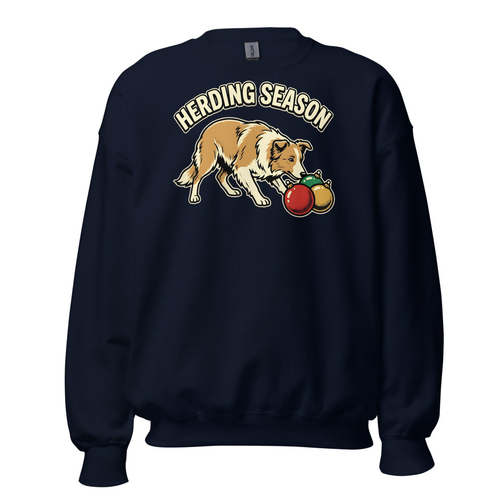 Ornament Wrangler Border Collie funny Christmas sweatshirt in Navy