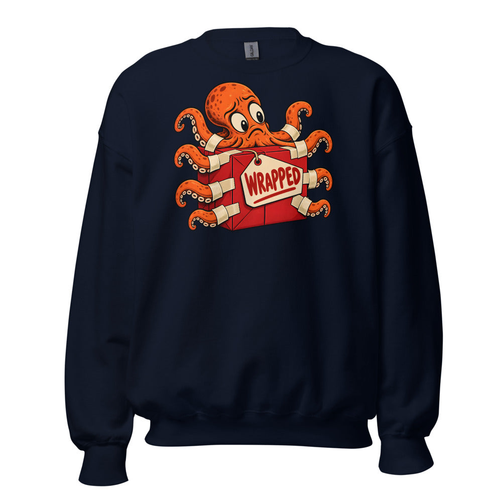 Wrap Trap Octopus funny Christmas sweatshirt in Navy