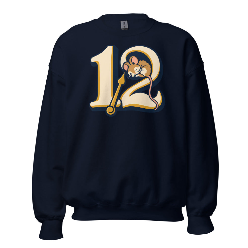 Midnight Countdown Nap Dormouse funny New Year's sweatshirt in Navy