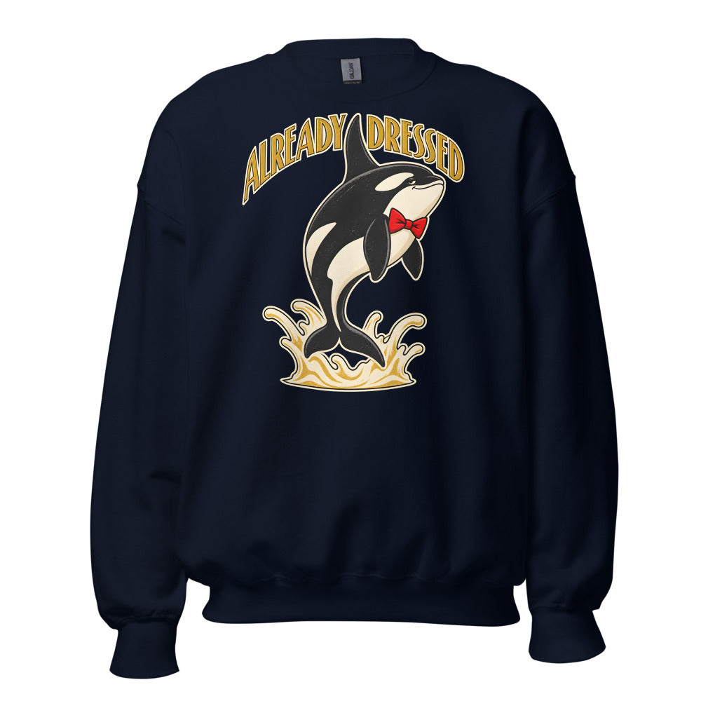 Already Dressed Orca funny New Year's sweatshirt in Navy