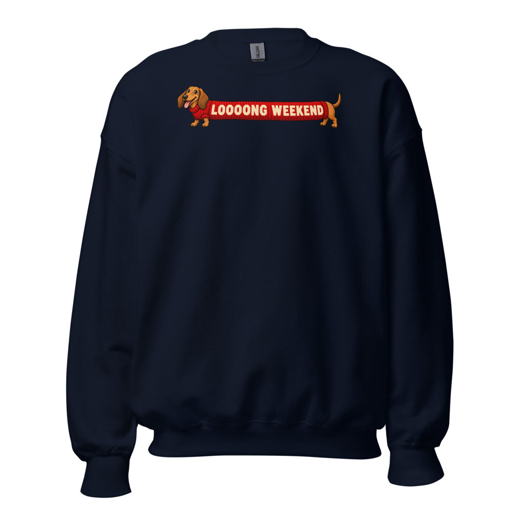 Long Weekend Dachshund funny New Year's sweatshirt in Navy