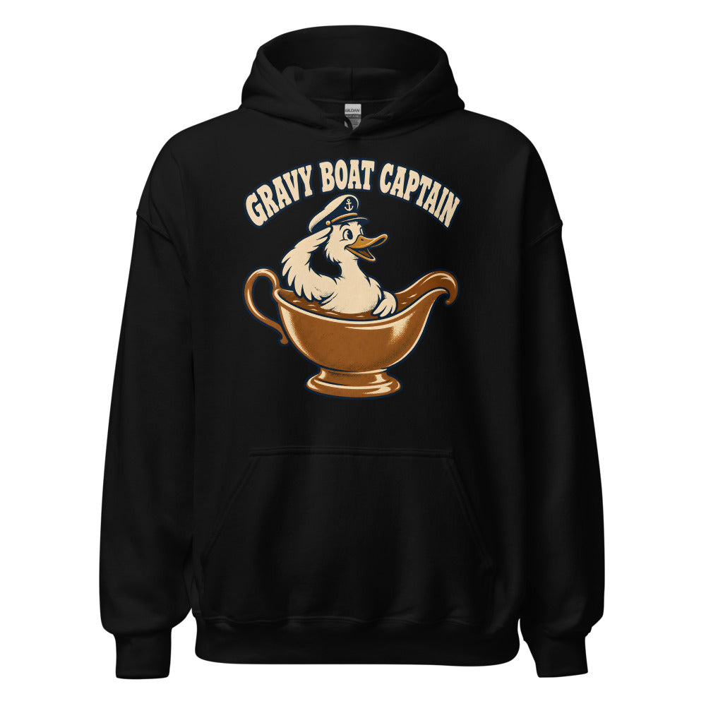 Gravy Boat Captain Duck funny Thanksgiving hoodie in Black