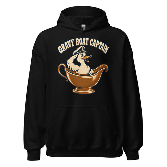 Gravy Boat Captain Duck funny Thanksgiving hoodie in Black