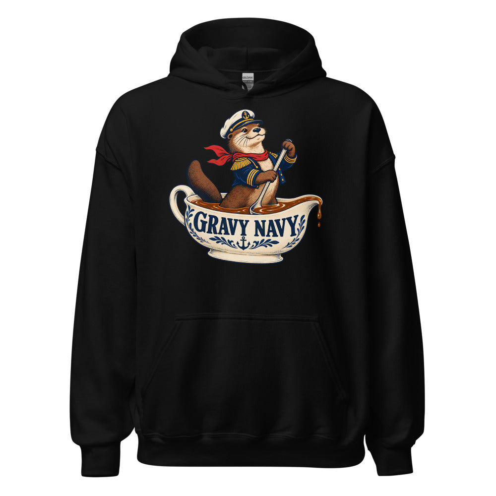 Gravy Navy Otter funny Thanksgiving hoodie in Black