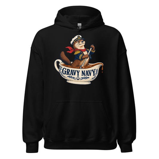 Gravy Navy Otter funny Thanksgiving hoodie in Black