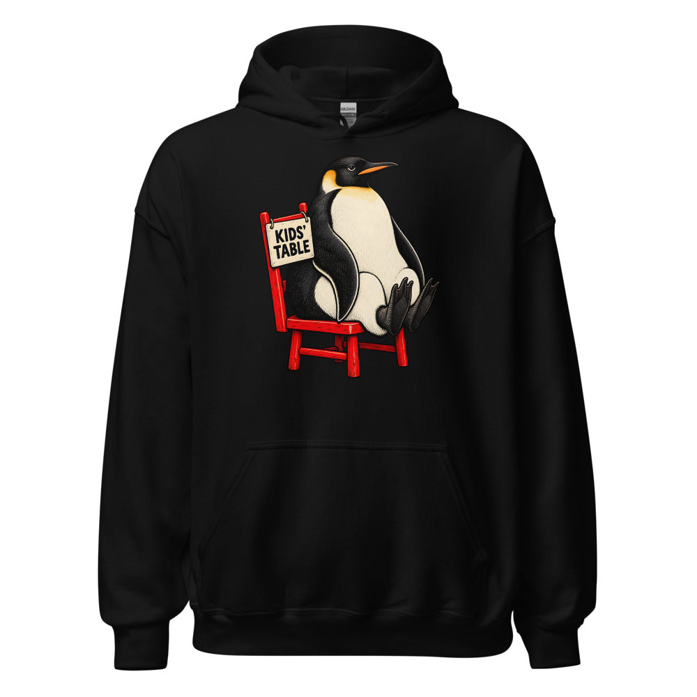 Kids' Table Veteran Penguin funny Thanksgiving hoodie in Black