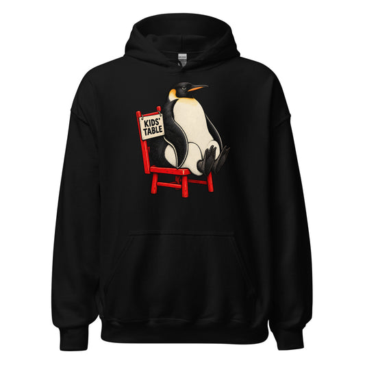 Kids' Table Veteran Penguin funny Thanksgiving hoodie in Black
