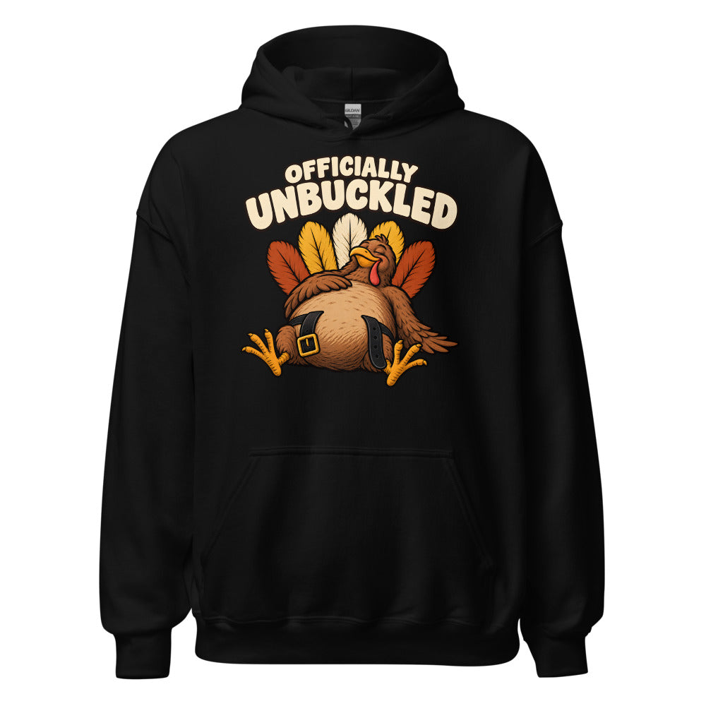 Officially Unbuckled Turkey funny Thanksgiving hoodie in Black