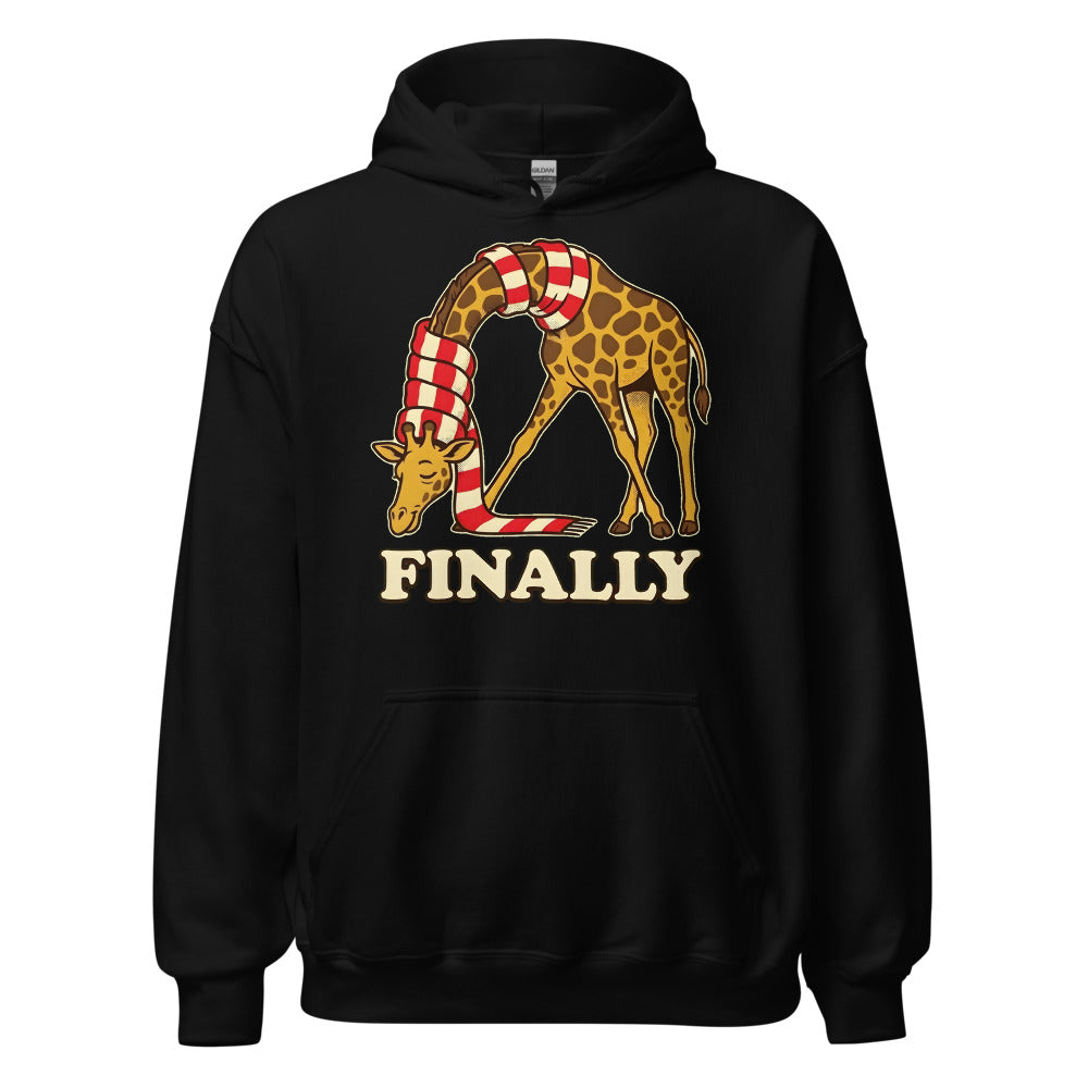 Finally, a Scarf Giraffe funny winter hoodie in Black