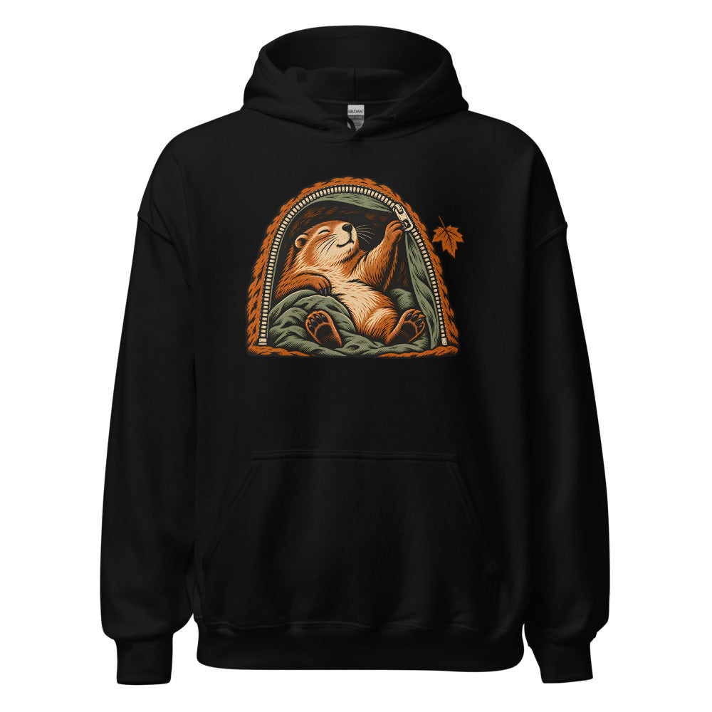 Hibernation Permit Groundhog funny winter hoodie in Black