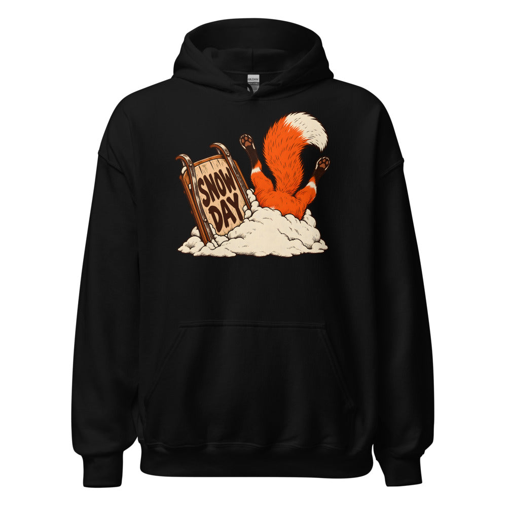 Snow Day Dive Fox funny winter hoodie in Black