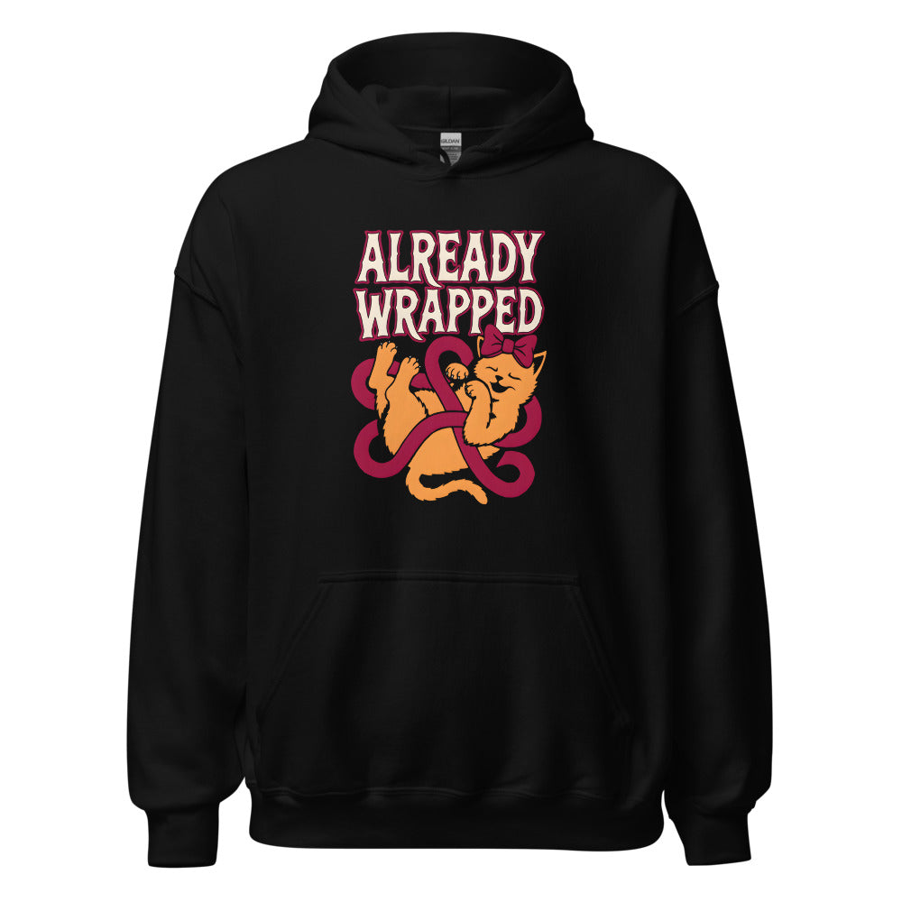 Already Wrapped Kitten funny Christmas hoodie in Black