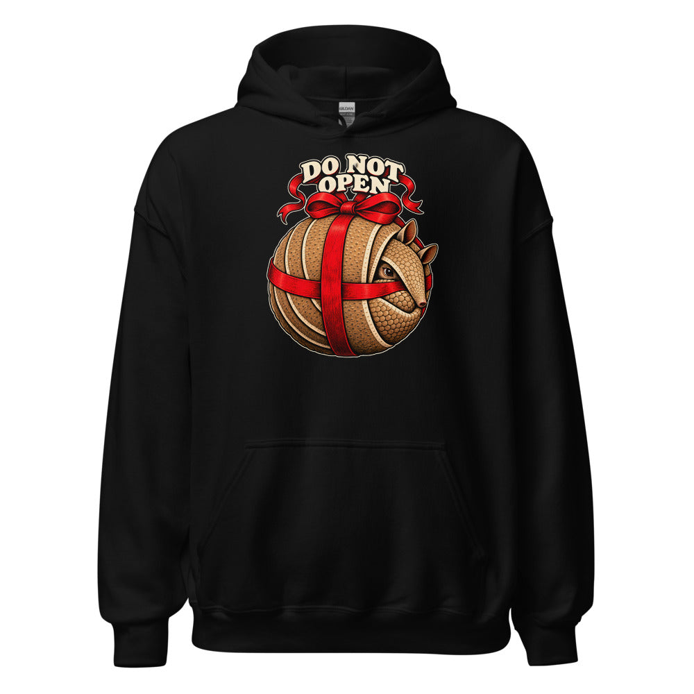 Do Not Open Armadillo funny Christmas hoodie in Black