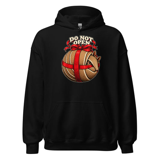 Do Not Open Armadillo funny Christmas hoodie in Black