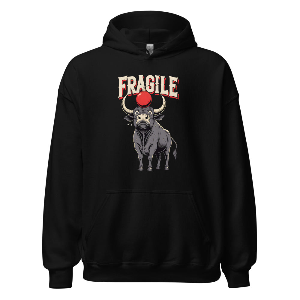 Fragile Ornament Bull funny Christmas hoodie in Black