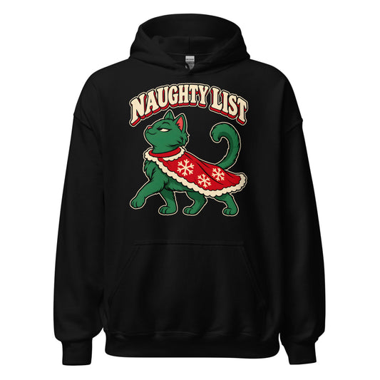 Naughty List Cat funny Christmas hoodie in Black